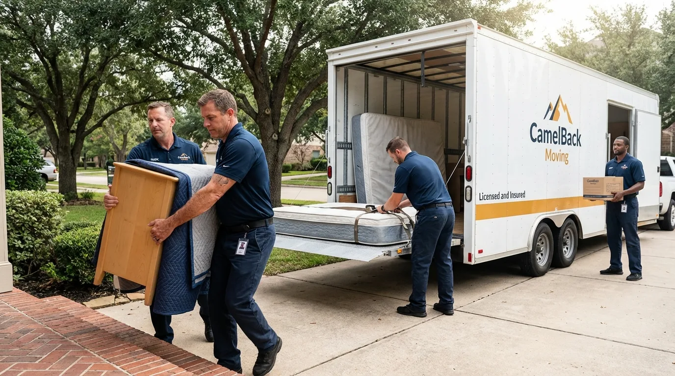 Crew loading residential truck for cross-state move from Springdale, PA