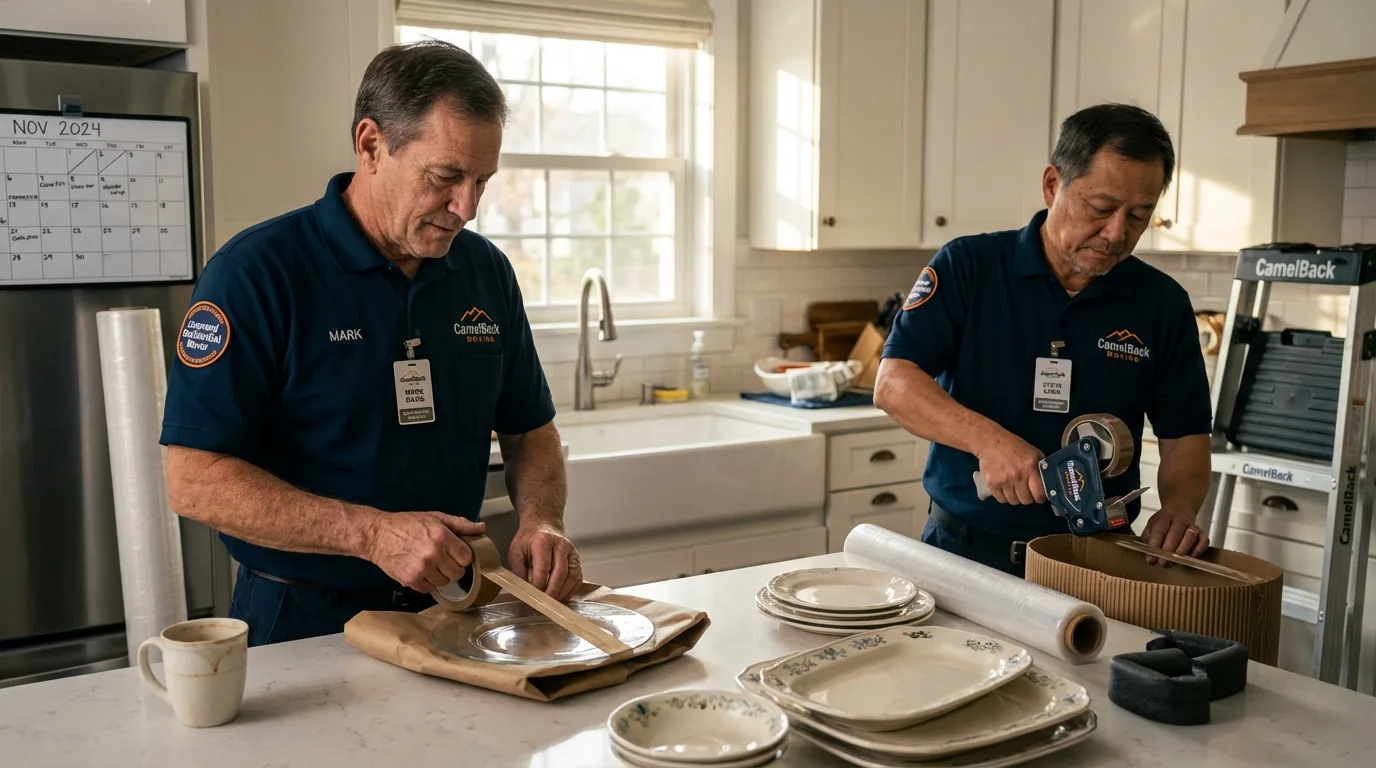 Professional crew packing kitchen dishware in Springdale, PA